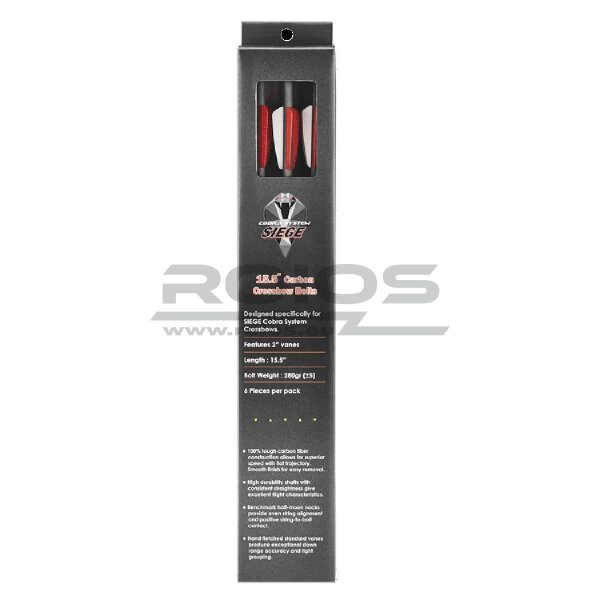 15.5 Zoll Carbon-Bolzen SIEGE - Schwarz - Vanes 2x Rot/ 1xWeiss (6 Stück in Schachtel)